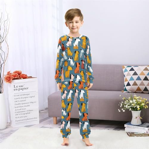 Long Sleeve Pajama Set for Girls Boys Kids,Cute Dogs Sitting Pattern Comfy Nightwear Soft Loungewear,Family Matching PJs Underwear Set 4T4