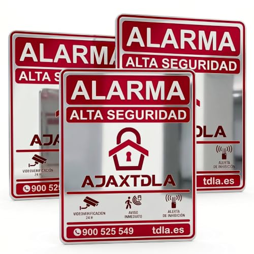 3 Disuasorios ORIGINALES Alarma | NO PARECE REAL, LO ES. | SuperAdhesivos ALUMINIO resistente agua. PUERTA VENTANA BUZON - ROJO Cartel - 6,5X5CM - 3 Unidades - Cartel Videovigilancia y Alarma