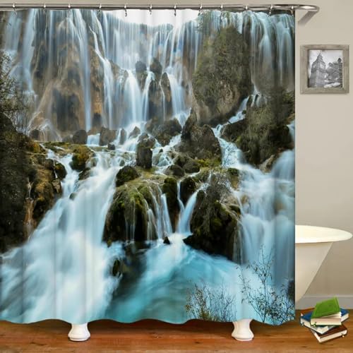 Rideau de douche paysage forêt 3D imperméable avec crochets