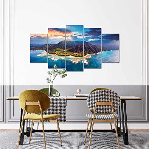 Ryounoart 5 Piece Napali Coast Scenery Wall Art Aerial View Of Kauai Island Canvas Picture Prints Usa Hawaii Landscape Painting For Home Living Room Office Decor Ready To Hang #TOP1