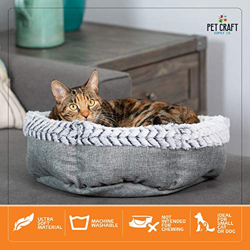 Pet Craft Supply Soho Round Machine Washable Memory Foam Comfortable Ultra Soft All Season Self Warming Cat Kitten Puppy Small Dog Bed, grey (2172)