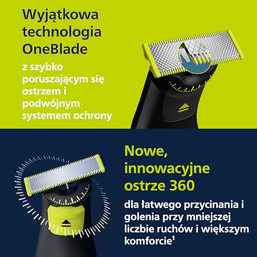 Philips OneBlade Pro 360 Autentyczny Elektryczny trymer do twarzy i ciała, golarka i golarka do ciała, 2x ostrza 360, 1x grzebień o długości 20, 1x zestaw do ciała, 1x miękkie etui, QP6552/30