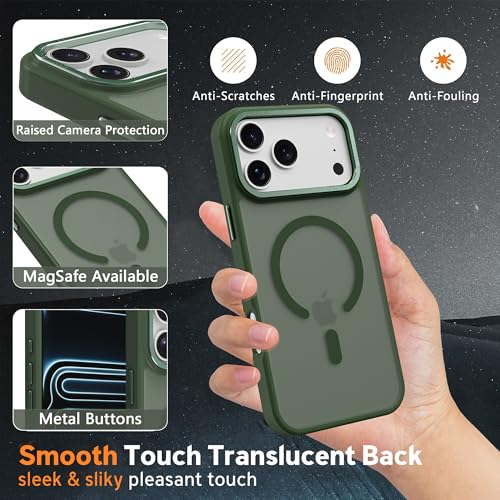 Image of Magnetic for iPhone 17 Pro Phone Case, [Compatible with MagSafe], Screen Protector X1, [Military Grade Drop Protection],Matte Finish,Slim,Shockproof,Protective (blackish green, iPhone 17 PRO)