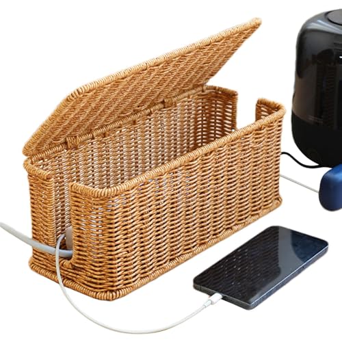 Niesel Caja de gestión de cables, caja de gestión de cables con tapa, cesta de estación de carga, cesta de carga, caja de alambre tejida a mano para TV, computadora, concentrador USB