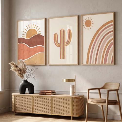 Image of kotart Boho Art Home Decoration Paintings With Frame For Living Room Bed Room Hotel Wall Decor Digital Reprint Set of 3 (20x30 Inch)