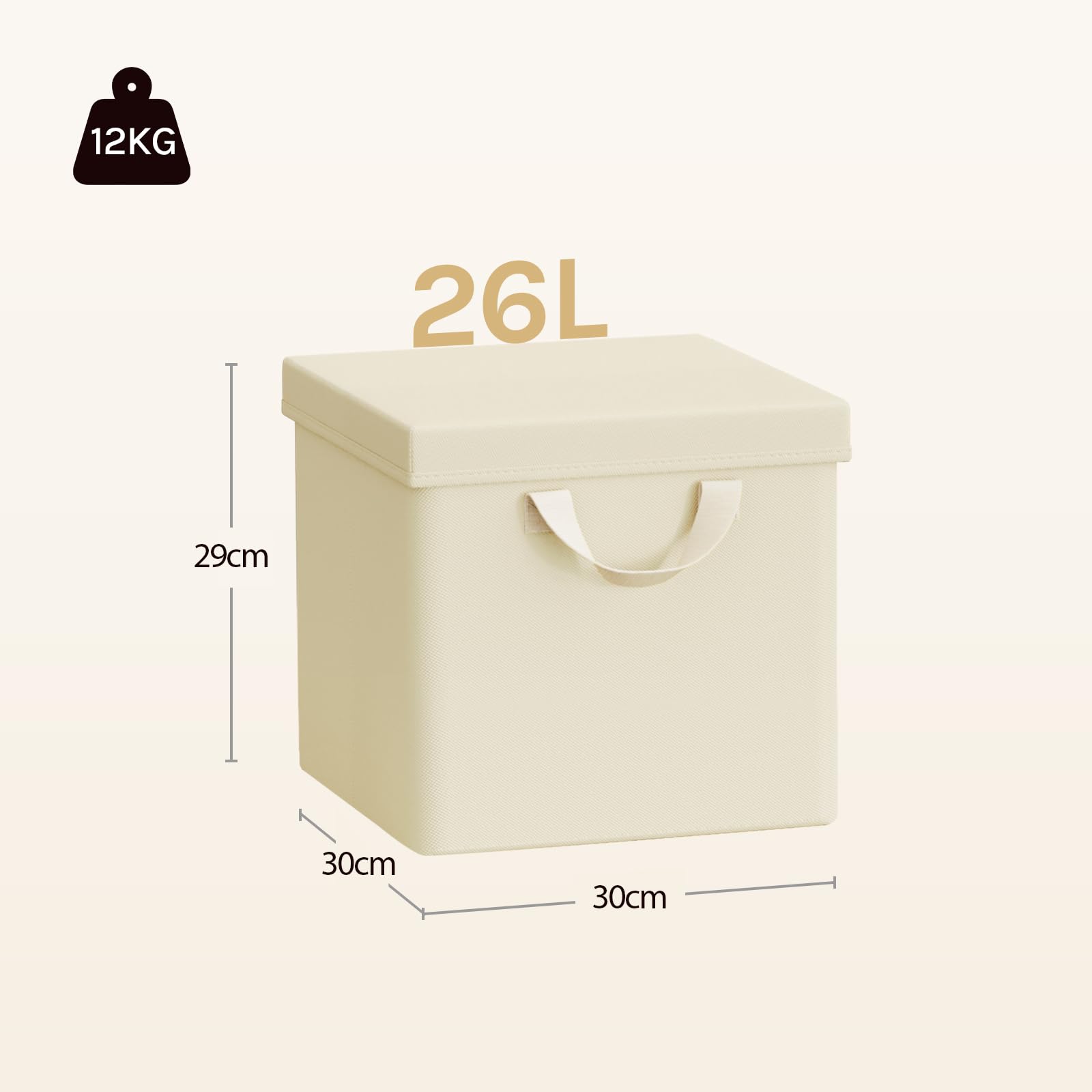 WOLTU Faltbare Aufbewahrungsboxen 10 Stück,mit Deckel,Creme, 30x30x29cm | Stoffboxen，Metallrahmen，Aufbewahrungswürfel für Wohnzimmer, Schlafzimmer, Arbeitszimmer, Mehrzweck,