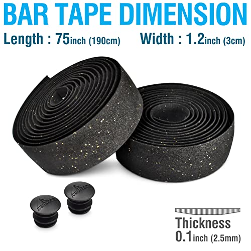 Marque Suede Bike Handlebar Tape - Road Cycling Bicycle Handle Bar Wrap For Drop Bars With End Plugs - 2Pcs Per Set (Black Cork) #TOP1