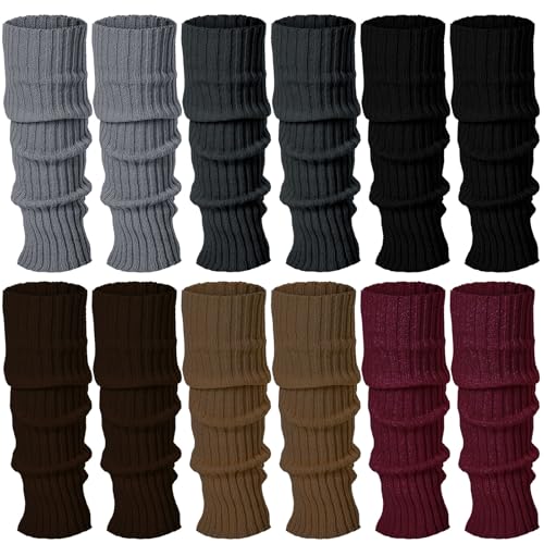 Image of Sintege 6 Pairs Kawaii Leg Warmers Japanese Style Knitted Loose Socks Leg Warmers for Girls Women Lolita Costume School