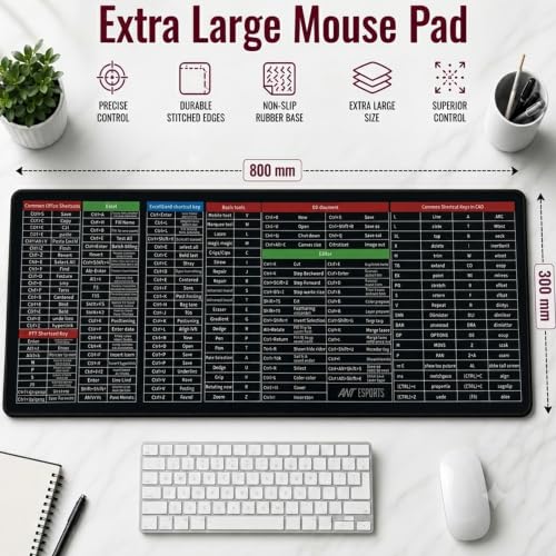 Image of Ant Esports Windows Extra Large Mouse Pad 800x300mm Keyboard & Mouse Mat with Microsoft Windows Shortcut Keys Anti-Slip Rubber Base Stitched Edges Smooth Surface for Office Gaming Extended Desk Mat