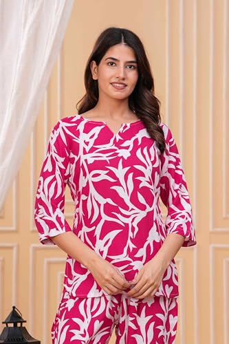 Image of Women's Printed Night Suit Set Pajama with Top Lightweight Soft & Comfy Sleepwear for Girls & Women