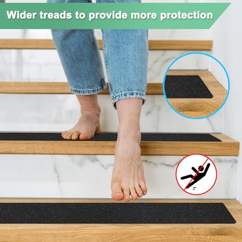 Image of M METERXITY 15-Pack Anti Slip Traction Tape 30 inch x 6 inch Best Grip Tape Grit Outdoor Non-Skid Tape High Traction Friction Abrasive Adhesive for Indoor /Outdoor Stairs Step [Black]