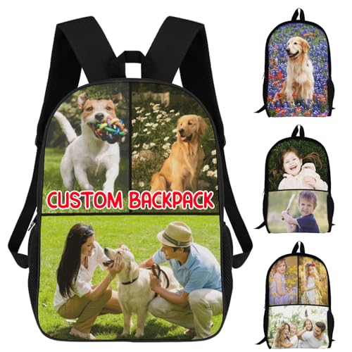 Custom Backpack with Photos, Personalized Kid's Name School Bookbags, Customize Casual Large Capacity for Boy Girl Travel Work, 17 Inch