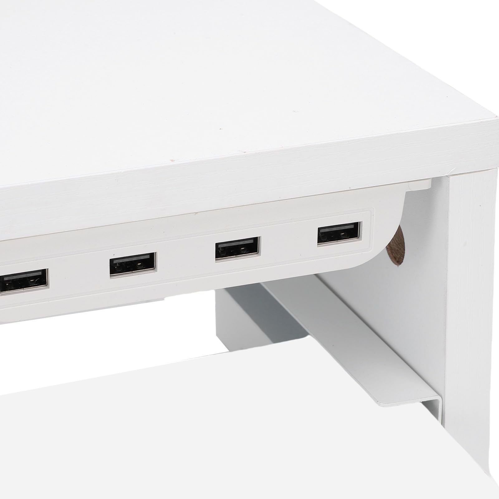 Supporto per display da tavolo con cassetto Prese CA e hub per porta USB Stazione di ricarica multifunzionale Supporto per laptop in legno Organizzatore per monitor per l'home (Bianca)