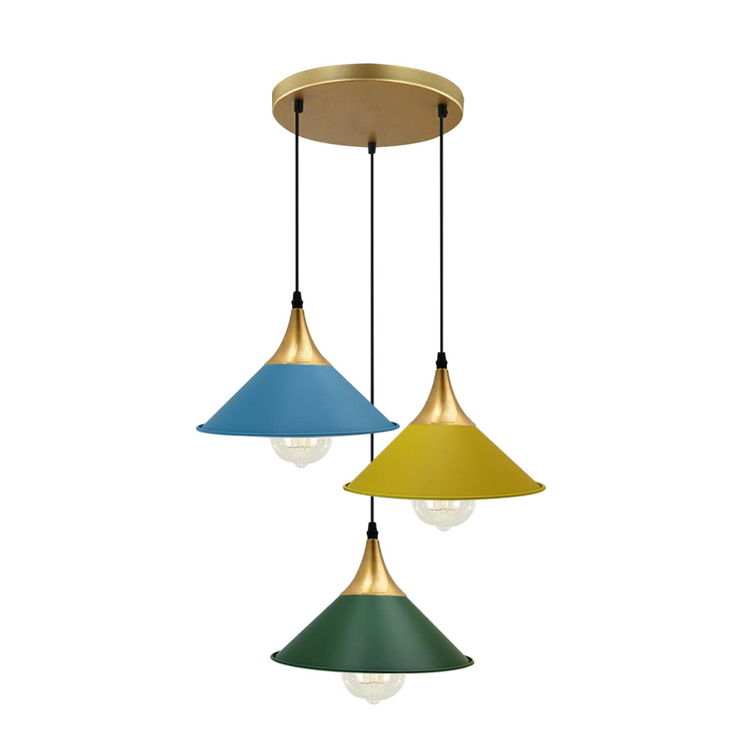 LEDSone 3 Way Modern Pendant Ceiling Light Cluster Light Fitting Lampshade Cone Style Home E27 Lighting Kit Fixture for Kitchen Island Living Room Dining Room