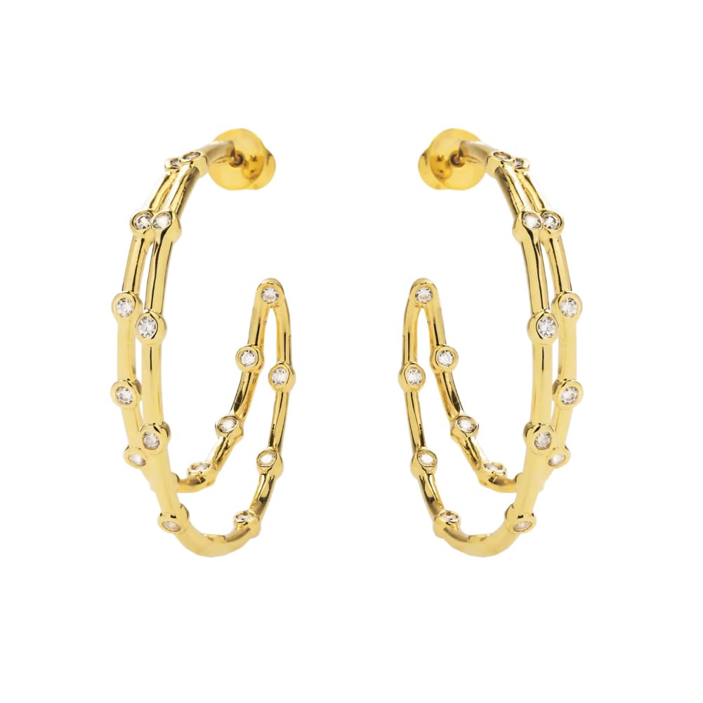 Obidos Gold Big Doubled Hoops | 14K Gold Plated Illusion Hoop Earrings for Women | Boho Simple Hypoallergenic Earrings