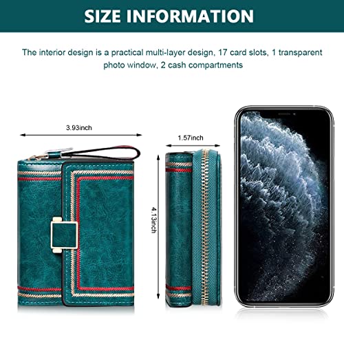 Image of PALAY 2Pcs Small Wallet for Women Bi-Fold Pu Leather Wallets with RFID Blocking Vintage Large Capacity Card Bag Wallets Stylish Mini Purse Ladies Wallet Birthday Gifts for Women, Mom - Green & Red