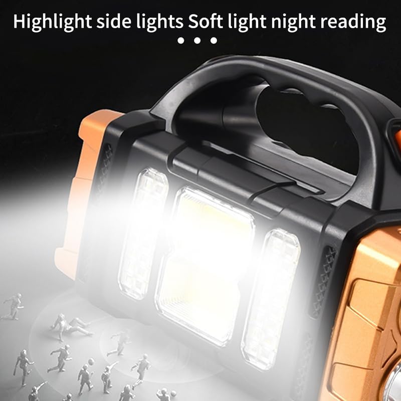 Image of Solar Torch Light, Portable Handy Flashlight with USB Charging,Twin Bulb Led & Cob for Farmer, Hunting, Camping, Outdoor & Everyday Task (Abs,1500 Mah, 1000 Lumen)
