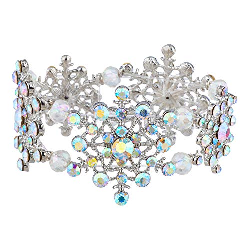 LUX ACCESSORIES Silvertone Snowflake Clear Crystal Rhinestones Stretch Fashion Bracelet