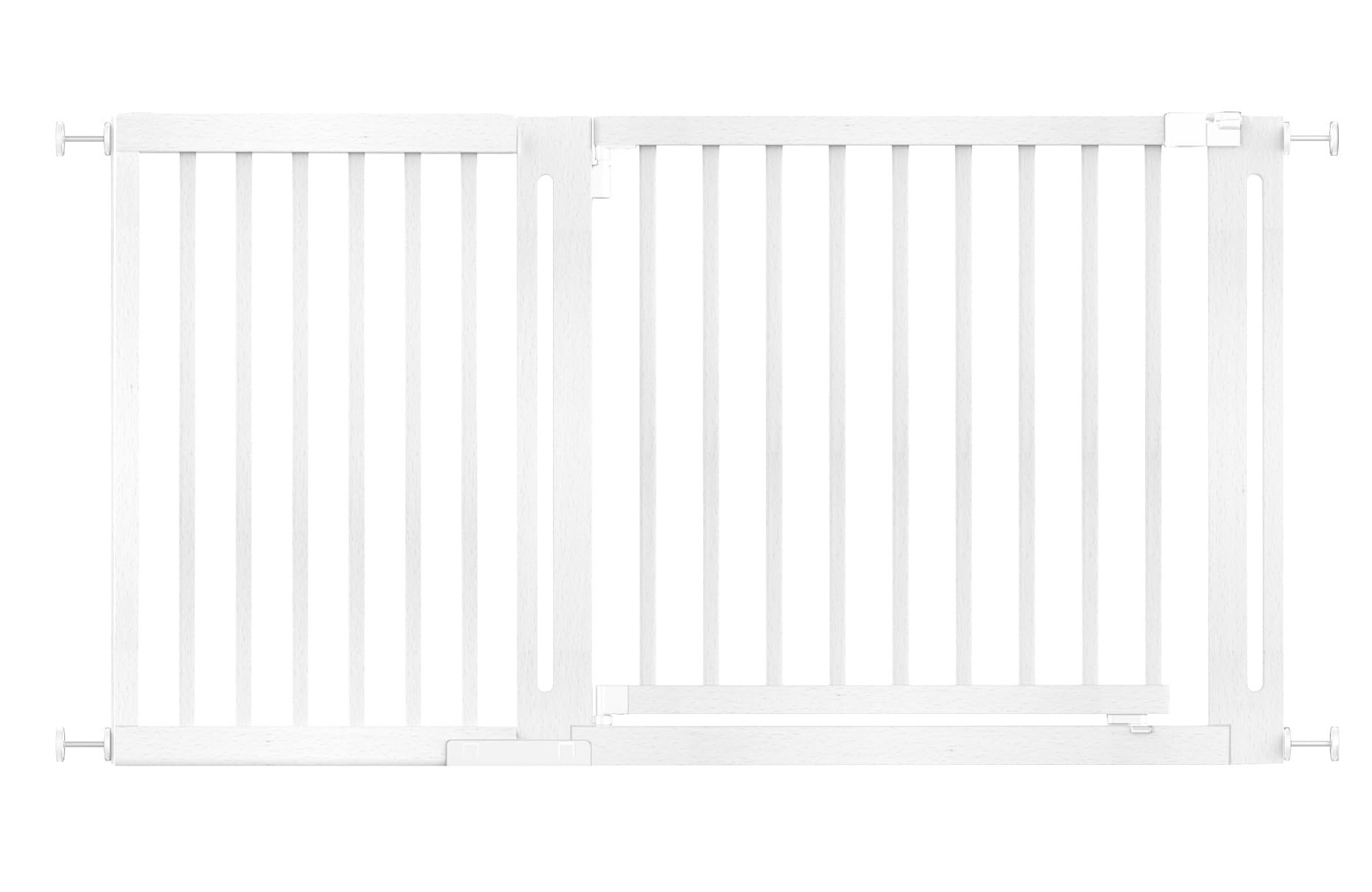 Safetots Puerta Elegante de Seguridad de Madera para Bebés, Blanca, 145cm - 153cm, Puerta de Seguridad con Ajuste por Presión, Puerta Extra Ancha de 73cm, Puerta Extra Ancha