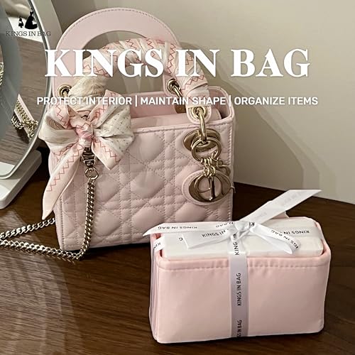 Image of Purse Organizer Insert for Lady Dior New Medium Bags, Satin Luxury Bag Insert, Lightweight & Portable Purse Shaper with Pockets, Ideal for Travel, Shopping, and Daily Use(Pink, Lady New Medium)
