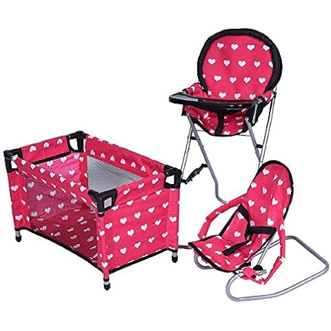 The New York Doll Collection Dolls Mega Play Set with Dolls High Chair, 3-1 Doll Bouncer and Pack N Play Pink for 18-inch Dolls Cover
