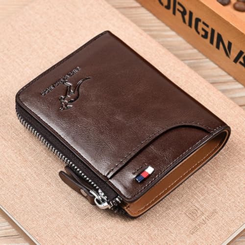 Men Wallet with Zipper - Retro Style Men's Wallet, Leather Wallet Men's Zipper, Men's ID Window and Coin Pocket Genuine Leather Purse, Retro Large Capacity Men's Wallet Zipper for Travel or Daily Use2