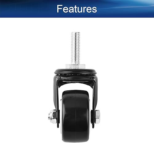 Miniatura 3 de Ruedas giratorias de 1.5 pulgadas, rueda giratoria de poliuretano con vástago roscado de 360 grados, M8 x 0.984 in, capacidad de 77 libras cada