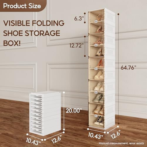 Image of ANTBOX Shoe Organizer Storage Box, Portable Folding Shoe Rack For Closet With Magnetic Clear Door,Large Sneaker Cabinet Bins Sturdy Easy Assembly 10 Layers-10 Grids