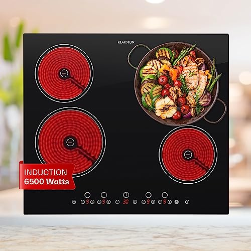 Klarstein Plaque Vitrocéramique 4 Feux Encastrable de 6500W, Plaque de Cuisson Vitrocéramique, Plaque Vitro 4 Feux, Table Vitroceramique, Cuisinière...