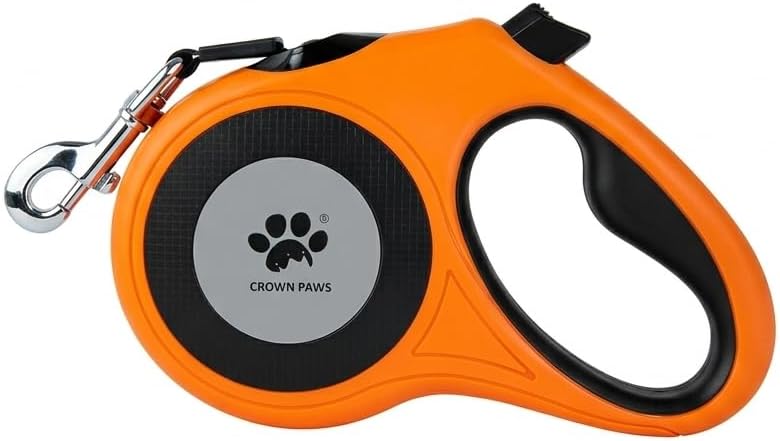 Guia Retrátil para Cães Extra Grandes CROWN PAWS Dan24 XL, Fita de Nylon Laranja de 4,88 m