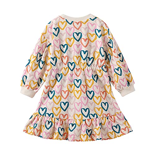 Mud Kingdom Little Girls Love Heart Smocked Sweatshirt Dress Long Sleeve Colorful2