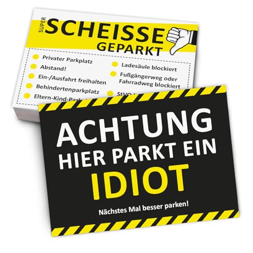iSecur Scheisse geparkt Karten - 100x für Falschparker zum Ankreuzen Strafzettel - Hier parkt ein Idiot I hin845