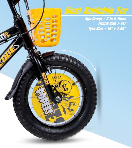 Image of BROCODE Kids Cycle for 2 to 5 Years Boys and Girls 14T Cycle for Kids with Training Wheels Front Basket High Tensile Steel Frame Adjustable Seat Single Speed Bicycle Professional Assembling Required