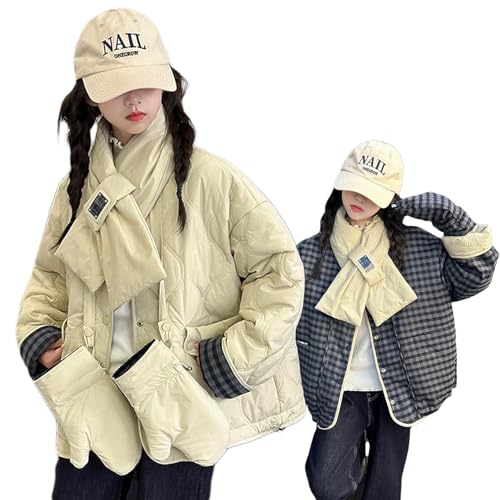 [YOOYOOFEI] ���ȃW���P�b�g �q�� ���̎q �p�[�J�[ 3�_�Z�b�g �R�[�g+�}�t���[+��� ���ʒ��p ���o�[�V�u�� �`�F�b�N�� �J�W���A�� �؍� ������� ���� �W���j�A�� (�C�G���[3�_,160)