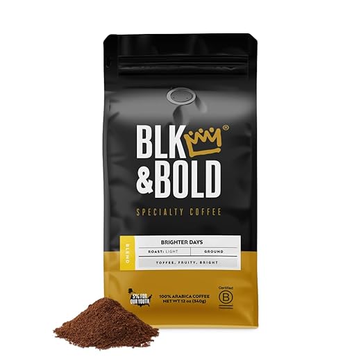 BLK & Bold Brighter Days | Light Roast | Direct Trade & Micro-Imported | B Corp | Black Owned Business | 100% Arabica | Ground Coffee | 12 oz Bag