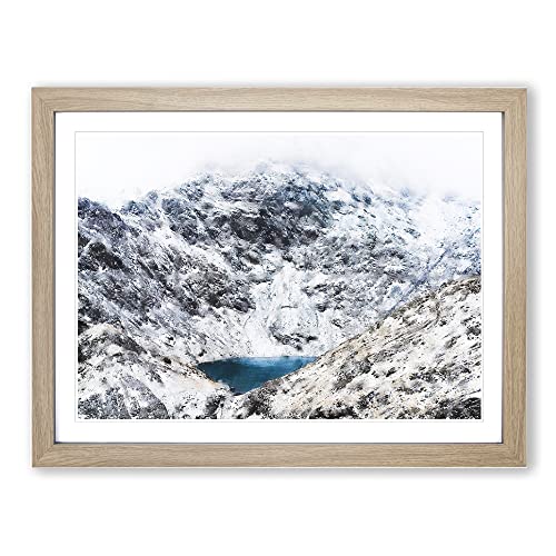 Hidden Lake In Snowdonia North Wales Painting Modern Art Framed Wall Art Print, Ready to Hang Picture for Living Room Bedroom Home Office Décor, Oak A4 (34 x 25 cm)