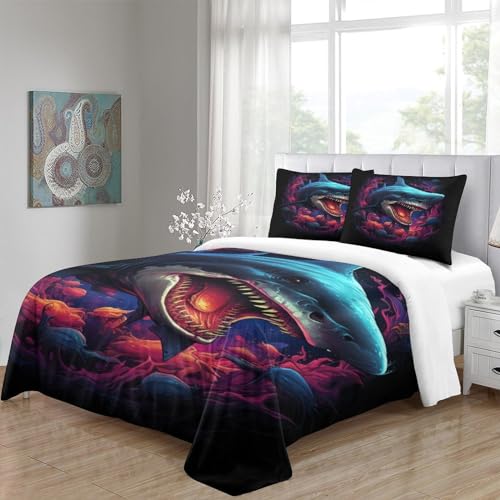 Housse de couette requins imprimée 3D en microfibre douce et zippée INTCHE - 4