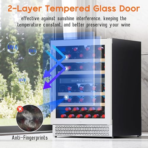 Image of Albott 24 Inch Wine Fridge, Dual Zone 49 Bottle Wine Cooler 41-68℉ with Digital Temperature Control, Reversible Double-Layer Glass Door, Built-in or Freestanding Design for Home and Bar