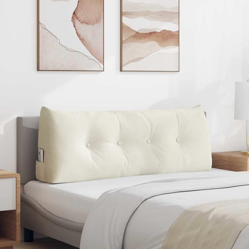 Genérico Cojín de espalda Crema 120 x 24 x 50 cm Terciopelo con Bolsillo Lateral, Cojín Ergonómico Terciopelo para Soporte Lumbar, Funda Desmontable, Relleno Poliéster, Ideal para Salón,