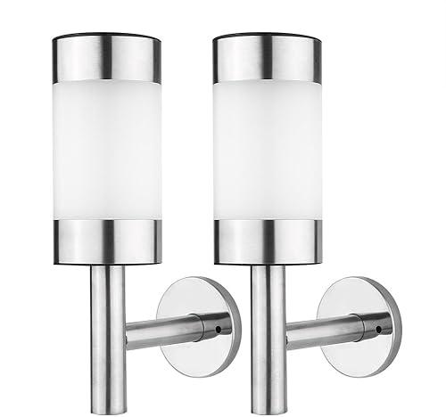 2 piezas de luz solar LED, lámpara de luz solar montada en la pared al aire libre de acero inoxidable para paisaje jardín patio sensor lámpara hogar