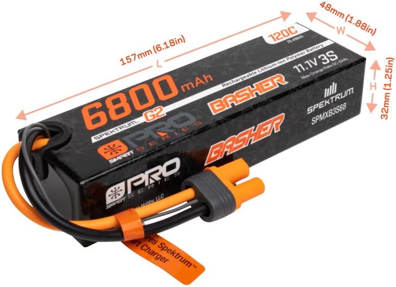 Miniatura 4 de Spektrum 11.1V 6800mAh 3S 120C Smart G2 Pro Basher LiPo IC5, SPMXB3S68