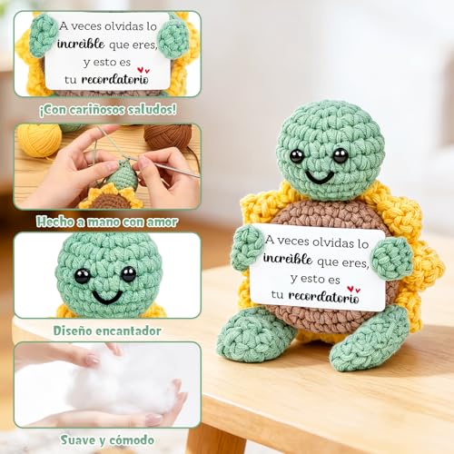 Miniatura 4 de Aurasky Tortuga De Crochet Con Girasol Muñeco De Apoyo Emocional Con Mensaje Positivo En Español, Regalo Para Cumpleaños, Navidad, San Valentín Y Día De La Madre