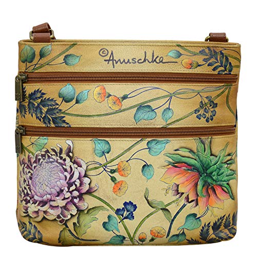 Anuschka Hand Painted Women’s Genuine Leather Crossbody With Front Zip Organizer & Rfid Card Protection - Caribbean Garden #TOP1