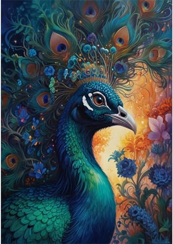 1000 pieces 大人向けジグソーパズル 青い孔雀の鳥の風景 木製パズル 収集価値のある絵画