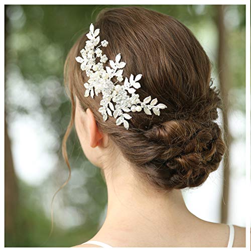 Joyería nupcial para el pelo accesorio de clip con cristal simulated pearl novia boda plata