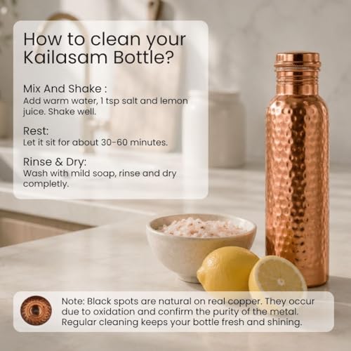 Image of Hammered Copper Water Bottle 950ml | 100% Pure Copper Tamba Jal | Handcrafted Ayurvedic Drinkware for Daily Hydration & Wellness | Leak-Proof Copper Bottle