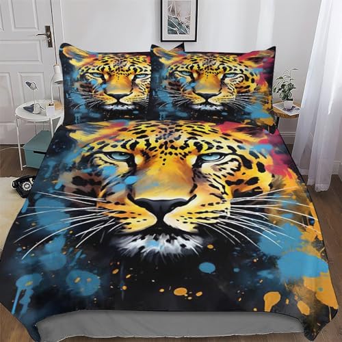 Housse de couette léopard 200x200cm parure de lit double microvette avec taie d'oreiller douce