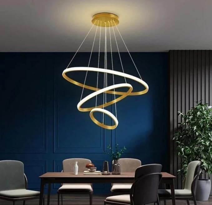 LEGEEN 3 Ring Led Chandelier Juhumar Hanging Pendant Ceiling Light Lamp for- Kitchen, Hall, Lobby, Restaurant, Bar, Living Room, Bedroom, Hotel, Office, Indoor Decor Chandelier Lights (Golden) 1