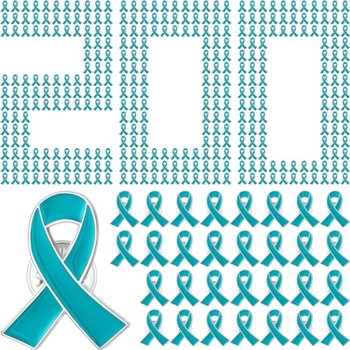 Image of Sasylvia 200 Pieces Teal Ribbon Awareness Lapel Pins Bulk Ovarian Cervical Cancer Awareness Ptsd Sexual Assault Addiction Recovery Scleroderma Thyroid Cancer Jewelry Pin Badge Brooch