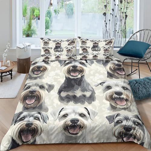 Parure de lit 135x200 Schnauzer housse couette microfibre effet 3D